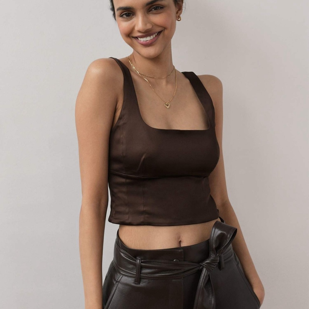 Aritzia Wilfred rise bustier brown camisole Chocolate Satin Top